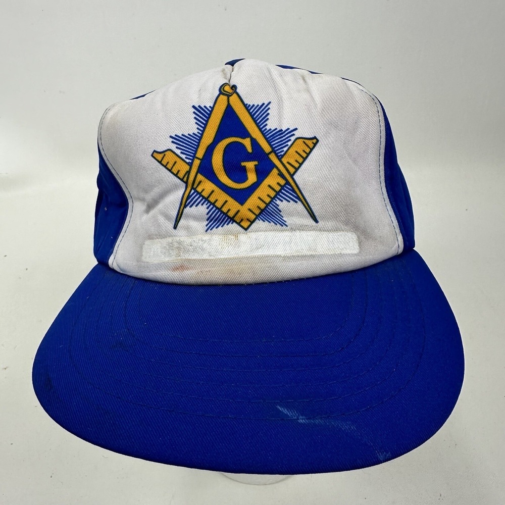 Vintage Mason Trucker Hat Cap Blue Logo Freemason Retro Baseball Cap Full Foam